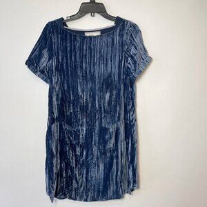 Anthropologie Floreat Womens Crush Velvet Shift Dress Blue XS Lined Short Sleeve
